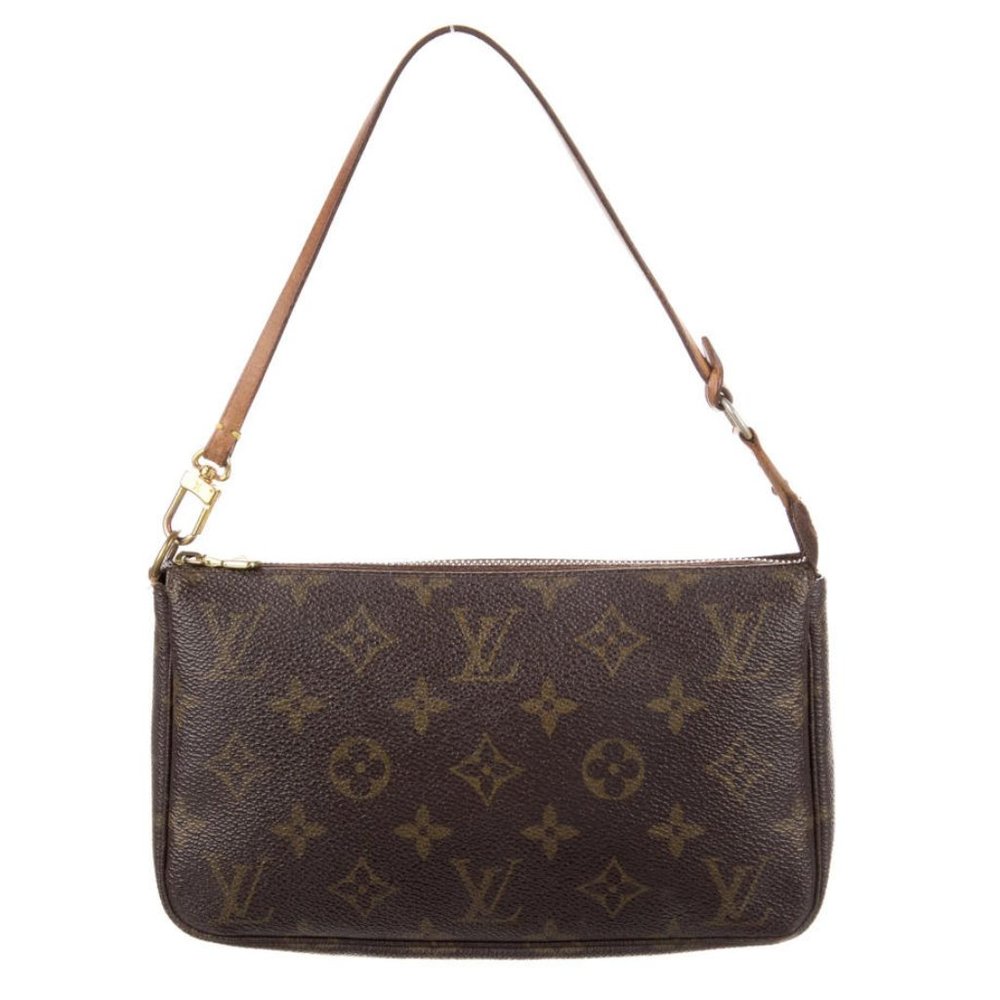 Louis Vuitton LV Monogram Pochette Brown Leather Gold Hardware Leather Strap